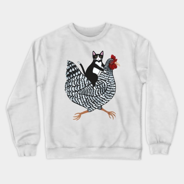 Tuxedo Cat on a Chicken Crewneck Sweatshirt by KilkennyCat Art